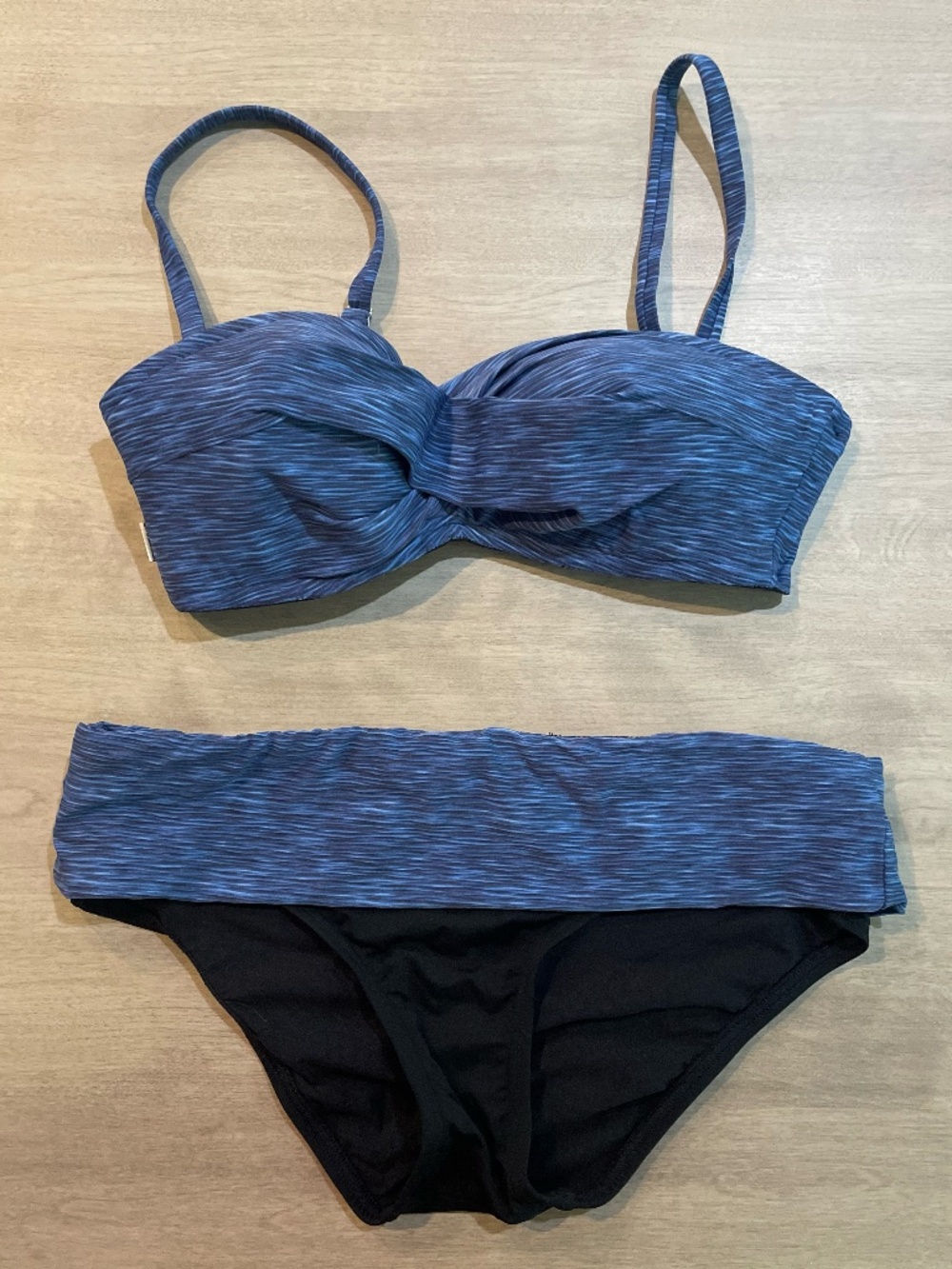 Captiva Twist-Front Blue Space-Dye Print and Black Bikini Set - Size Medium